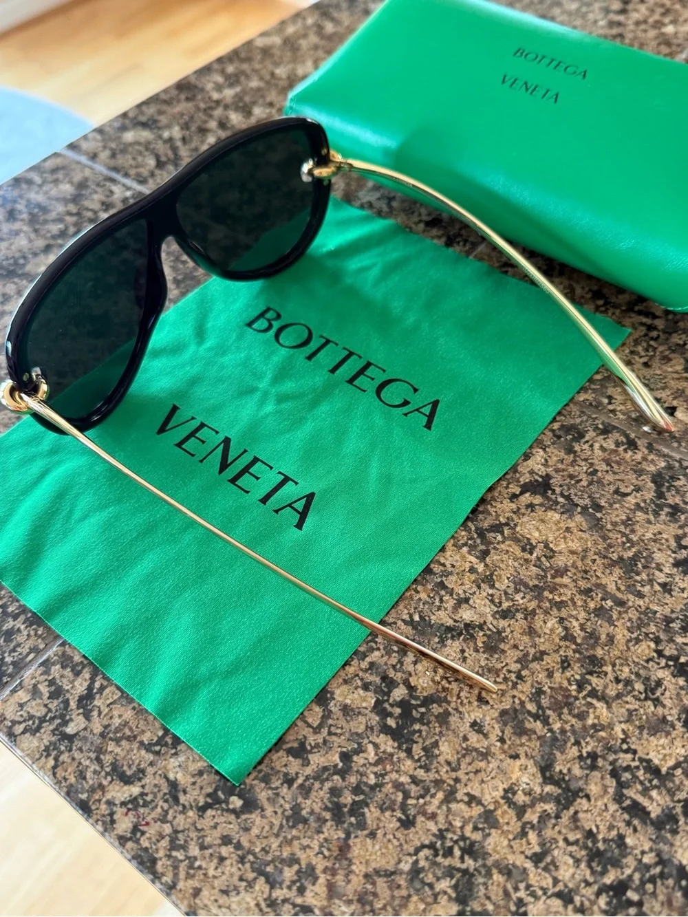 Bottega Veneta Black Sunglasses with Gold Temple Accents